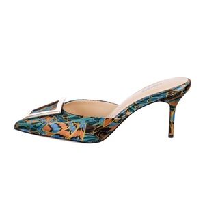 L'AGENCE Blue and Green Stiletto Heels with Intricate Pattern